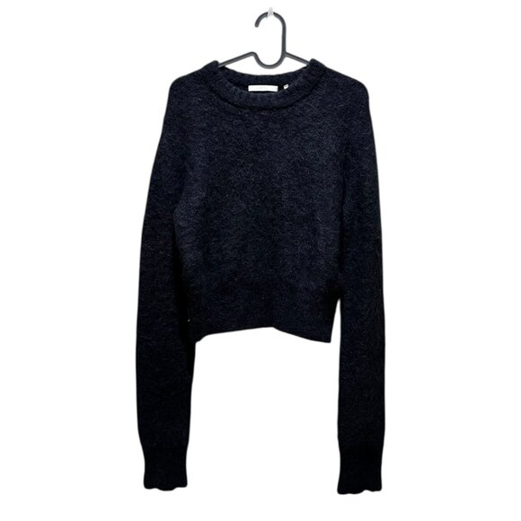 Helmut Lang Black Alpaca Wool Fuzzy Cropped Sweater Crewneck - Picture 1 of 7